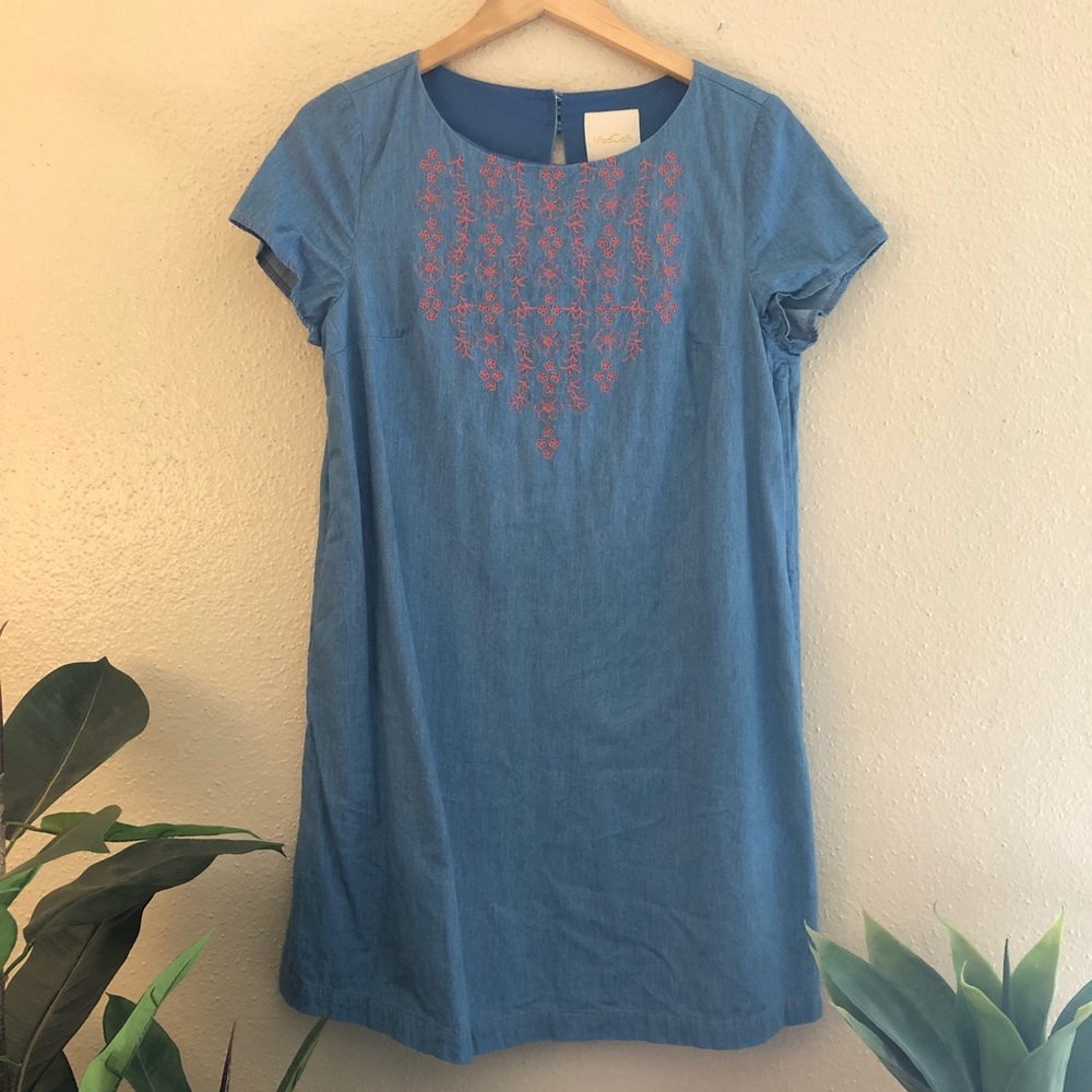 ModCloth Embroidered Chambray Shift Dress